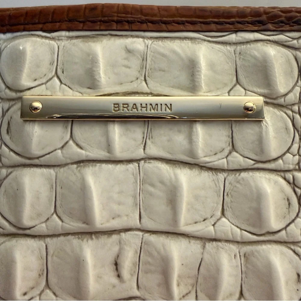 BRAHMIN HANDBAG, Medium Asher - Coconut Soraya Leather Tote Handbag, VERY GOOD.